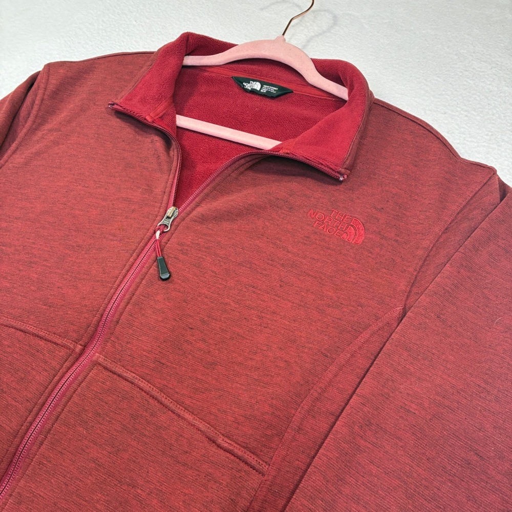 The North Face Mens Full Zip Fleece Jacket Heathered Red Medium Mock Neck